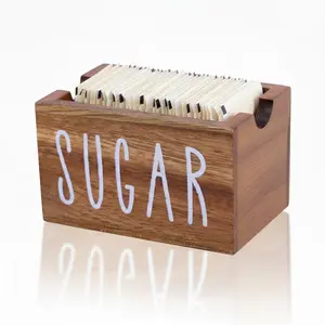 Acacia Wood Sugar Packet Holder Caddy Tea Bag Condiment Packet Organizer Container for Coffee Bar Office Hotel Drawer Kitchen