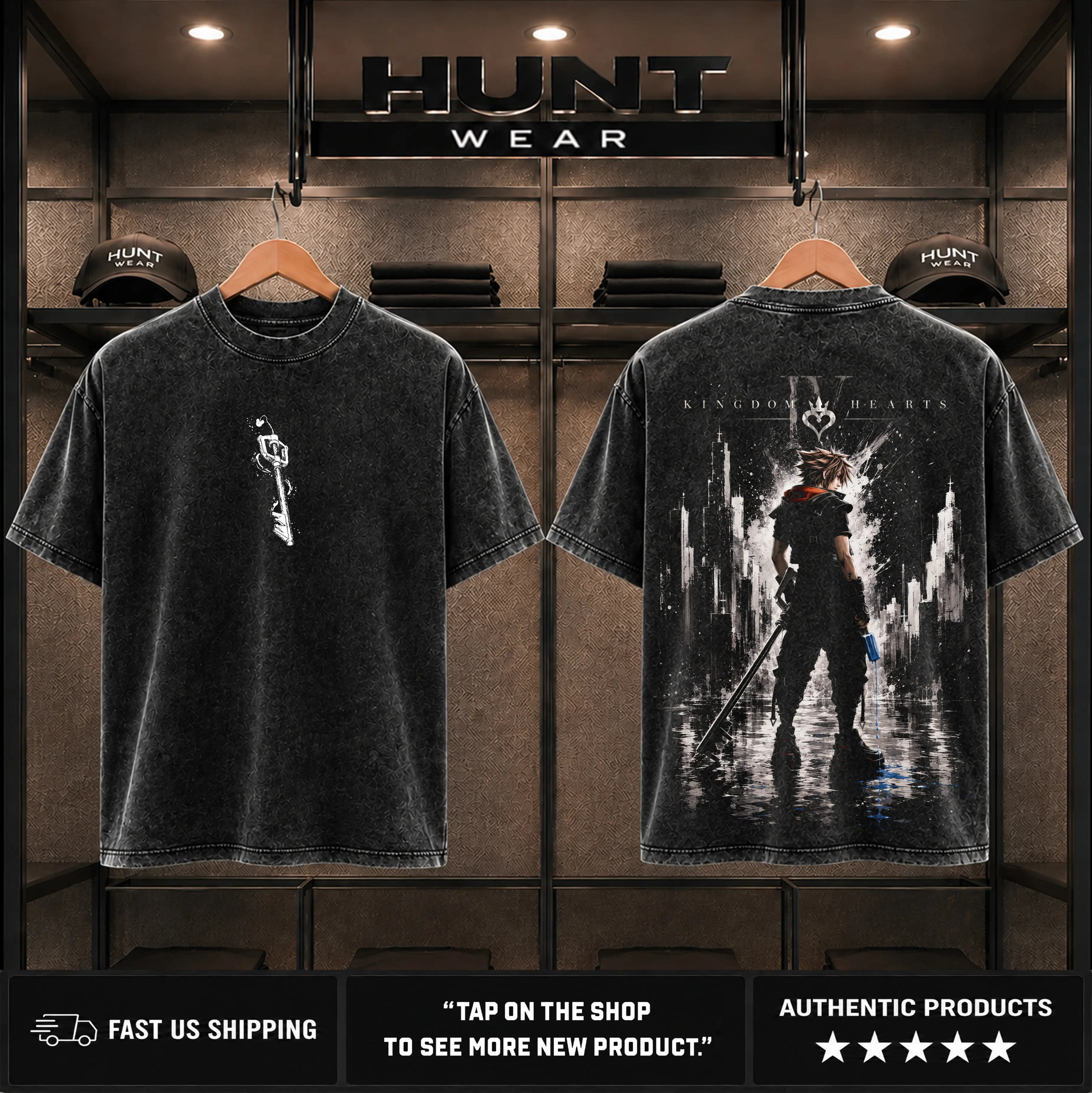 Kingdom Hearts IV Sora Menswear Vintage Washed Graphic Print T-Shirt Casual Short Sleeve JRPG Gaming Apparel
