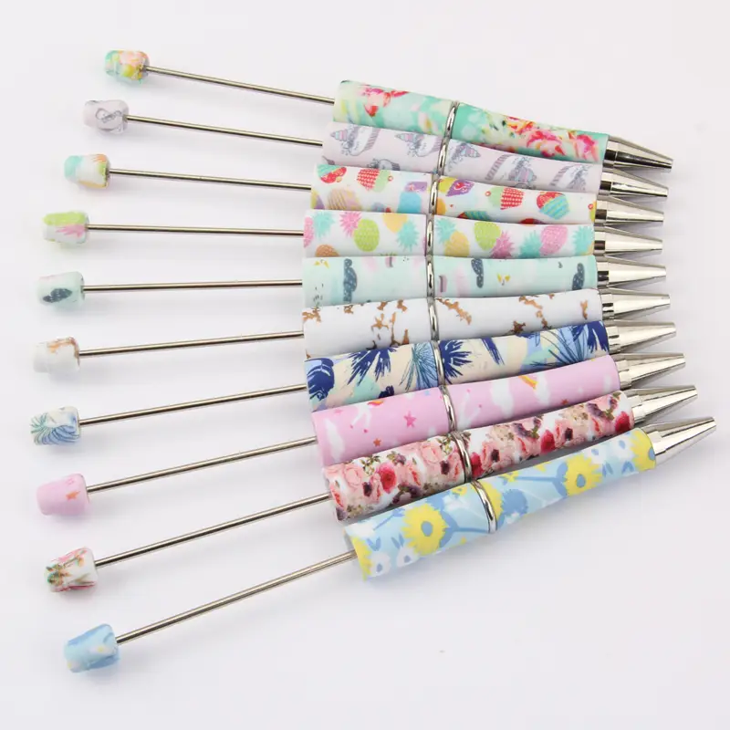 7 Pens Print Beadable Pens WHOLESALE BULK Beaded Ballpoint Pen 1.0mm Medium Suitable for DIY with Beads and Focals Ships from California Art Supplies