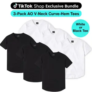 Cuts | Men's AO Fitted V-Neck T-Shirt 3-Pack | Polyester Cotton Blend with Curve Hem | Anti-Pilling Wrinkle Resistant Stretch