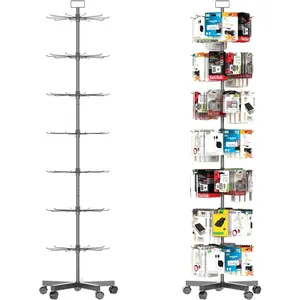 Retail Display Stand 7 Tier Spinning Display Stand, Movable Shop Spinner Rack with, Retail Display Racks for Jewelry Keyring Hats Socks Toys (Black)