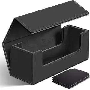 600 Card Deck Case for Trading, Leather Magnetic Closure Commander Storage Box Fit for Sports, Game, Standard Cards (Black)