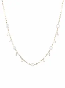 Women's Elegant Pearl & Dainty Diamond Drop Necklace, Gold Chain Layering Jewelry with Old Money Aesthetic, Viral Gift for Women