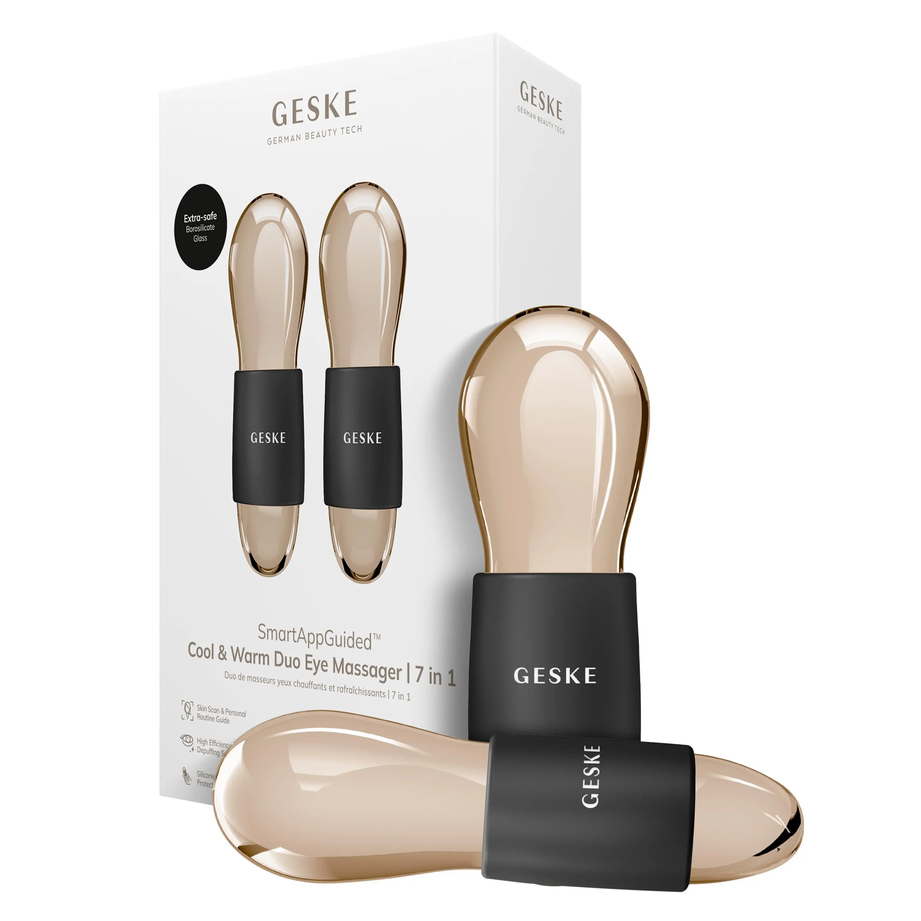 GESKE SmartAppGuided™ Cool & Warm Duo Eye Massager | 7 in 1 | Time-saving Dual Massager | For Eyes & Face | Battery-free Cooling & Warming | Firms, Relaxes & De-Puffs Skin