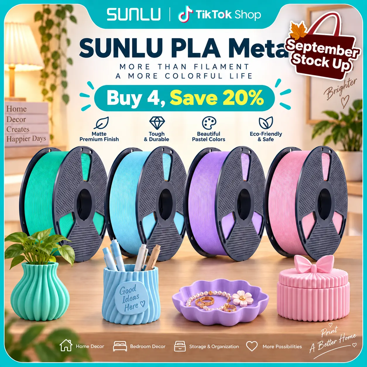 SUNLU PLA Meta 3D Printer Filament, 1KG Macaron Colors, Back to School, High-Speed Printing, Glossy Finish, Low Warping, Ideal for School, Office & Creative Projects,back to school,back to school haul