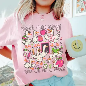 Comfort Colors Funny Goose Teacher Shirt, Playful Back To School Graphic Tee, Aesthetic Ducks In A Row Teacher Outfit, Trendy Oversized Elementary PreK Design, Premium Garment Dyed Educator Gift