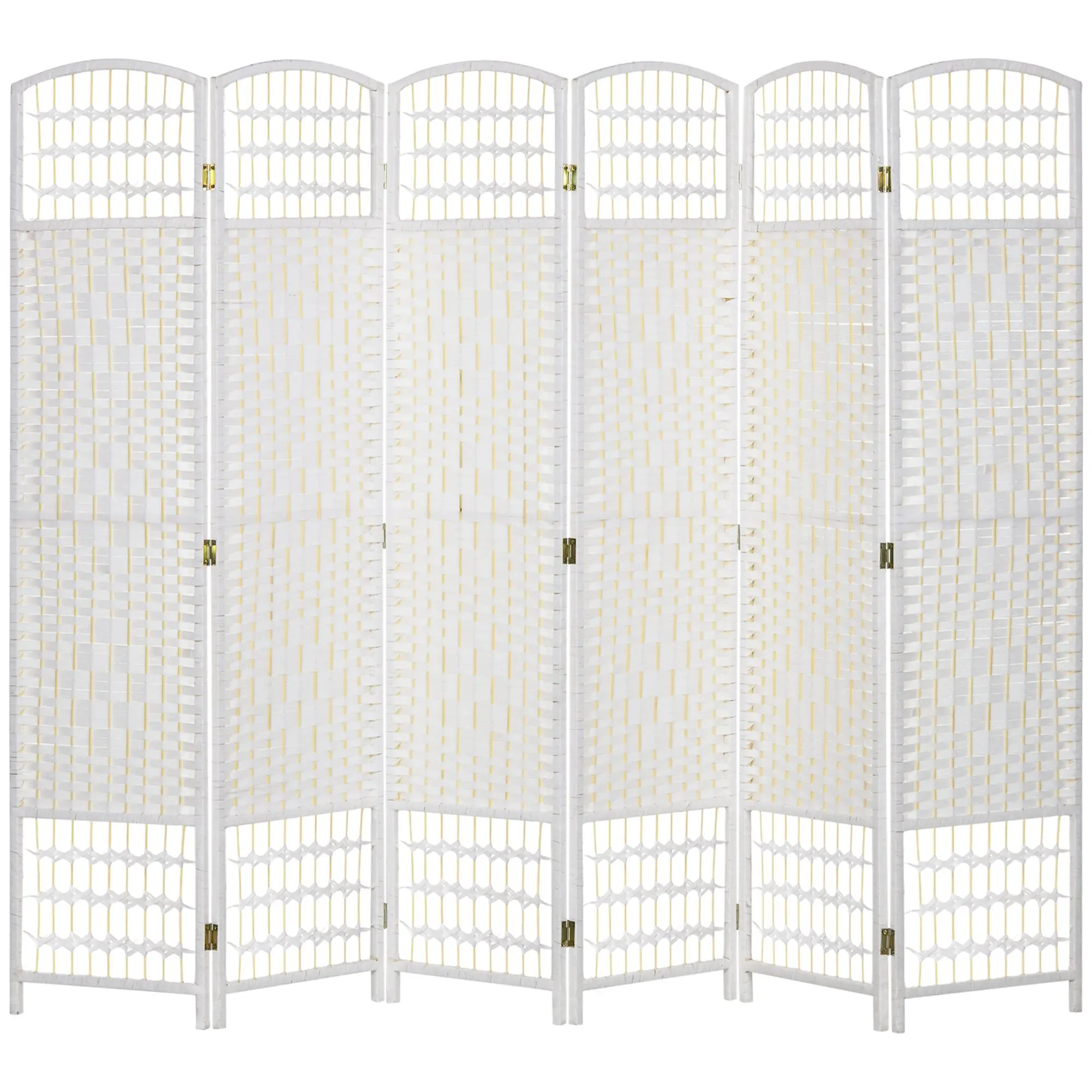HOMCOM 6-Panel Freestanding Room Divider, Folding Portable Wall Divider for Home Living Room Interior, 5.6' Wave Fiber Privacy Screen Partition Wall, Natural, Freestanding Room Partitions