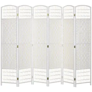 HOMCOM 6 Panel Room Divider, Folding Privacy Screen, 5.6' Room Separator, Wave Fiber Freestanding Partition Wall Divider, Natural