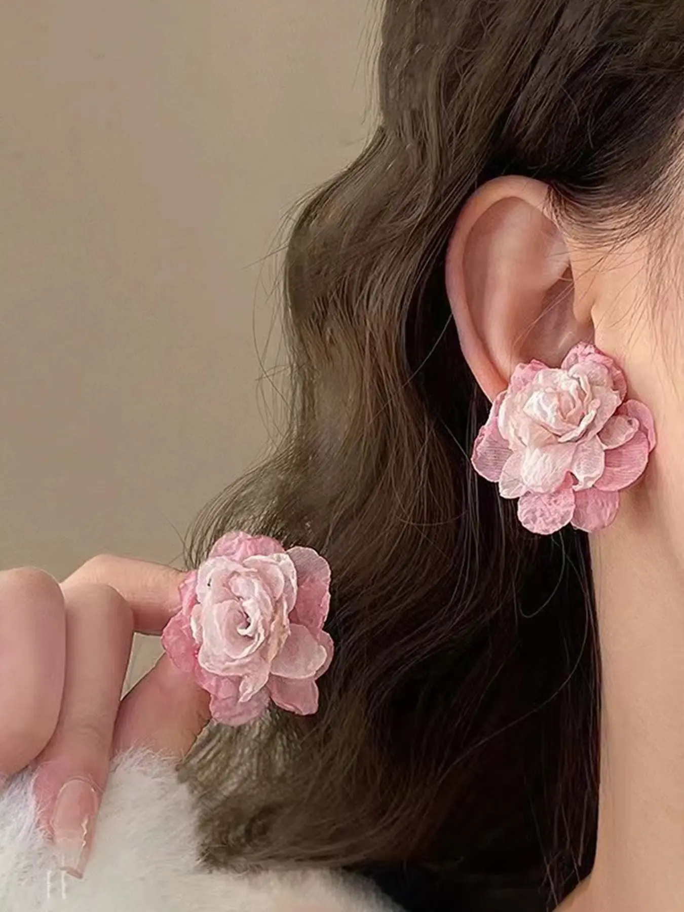 Elegant Lace Rose Flower Earrings, Ear Hook Design, Fashionable Delicate Design, Perfect for Special Occasions, High-Quality Jewelry Accessory