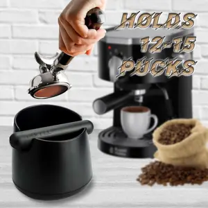Compact Black Coffee Knock Box with Detachable Knock Bar Anti-Slip Durable ABS Coffee Grounds Bin for Home and Cafe Use Storage Bucket