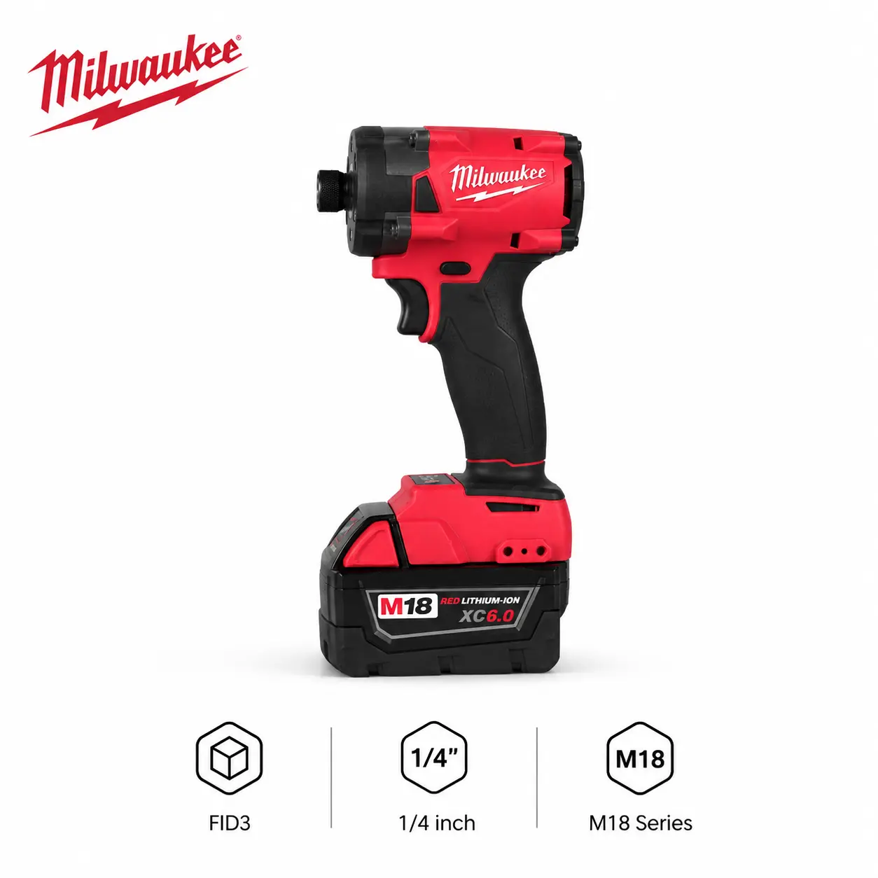 Milwaukee M18 FID3 18V 1/4-Inch Hex Cordless Impact Driver for Electricians and Automotive Mechanics, High-Speed Screwdriver Tool Featuring 3000 RPM Motor and 300Nm Breakaway Torque for Fastener Driving Tasks.