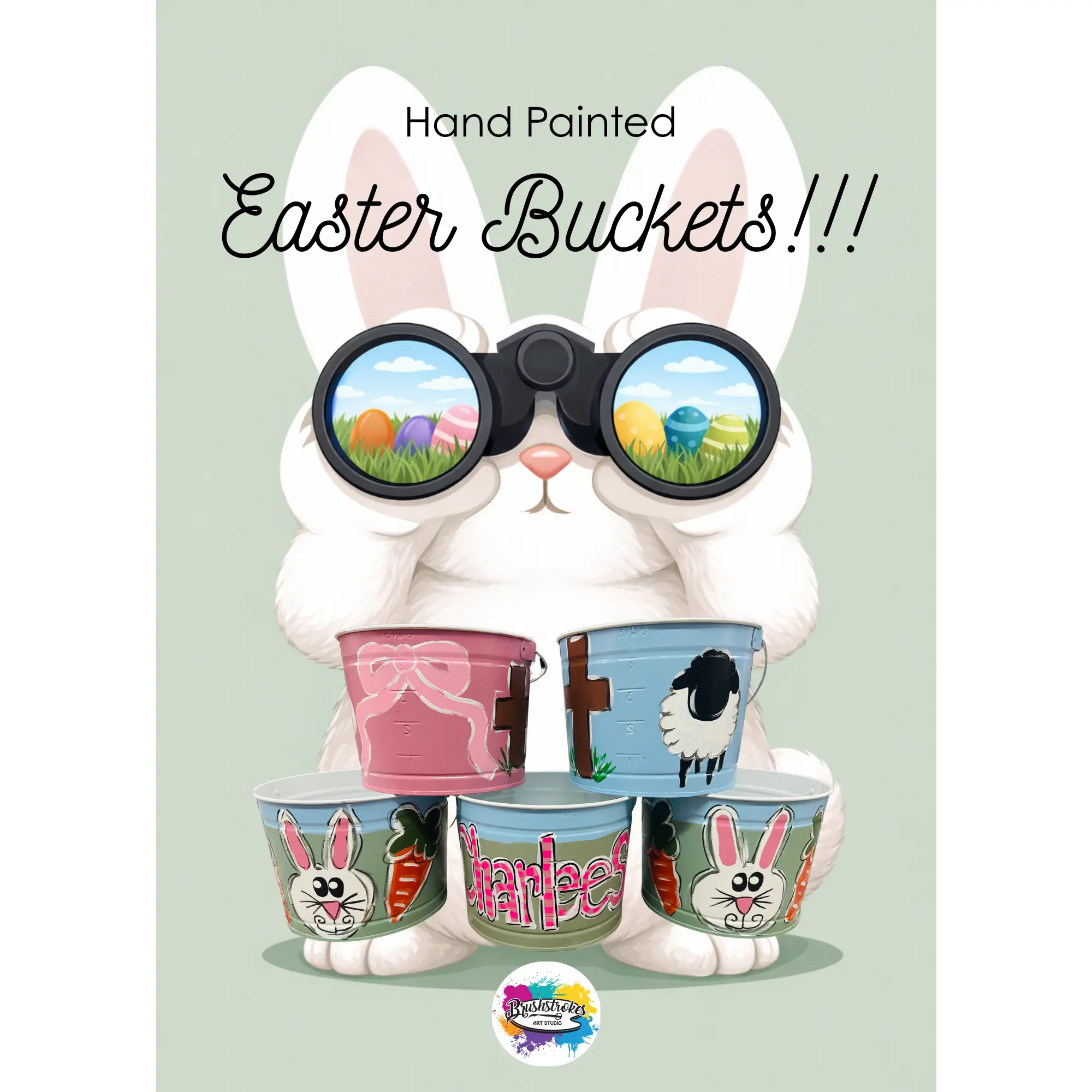 Personalized Painted Metal Easter Round Buckets with Flowers - Galvanized Steel, 2.5/5 Qt., Sealed Finish Home Supplies Storage Container for Easter Decor
