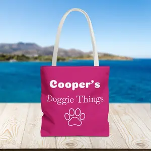 Customizable Dog Name Doggie Things Paw Print Canvas Dark Pink Tote Bag by VAWT Merch