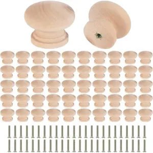 50 count  Unfinished Drawer Knobs, Round Mushroom Shape Unfinished Cabinet Pulls Handles Hardware for Dresser Furniture DIY Crafts(1.3" Dia., 0.98" Height, with Screws)