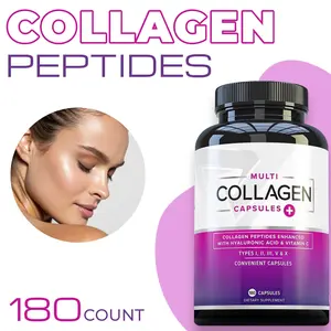 Multi Collagen Peptides Capsules with Types I, II, III, V & X, Vitamin C and Hyaluronic Acid for Hair, Skin, Nails, Bones and Joint Support, 90-180 Count