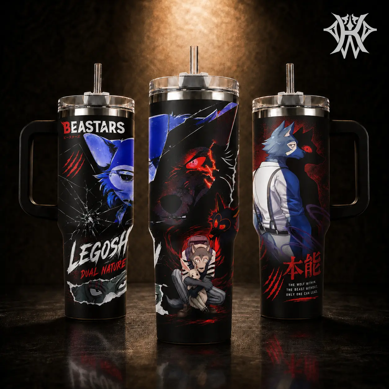 Beastars Legoshi Haru Anime 40oz Tumbler with Handle and 20oz Insulated Stainless Steel Mug, Manga Merch Gift for Fans, Dark Aesthetic Wolf Rabbit Coffee Cup Water Bottle Leak-proof with Straw Lid