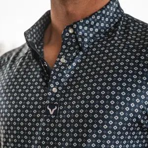 Western Tribal Navy Pearl Snap Polo by verxil