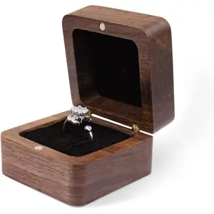WisePoint Personalized Wooden Ring Box, Mini Engagement Ring Holder Box with Single Slot, Square Wedding Ring Box for Ring, Elegant and Retro Ring Holder Box for Wedding, Ceremony (black) Organiser