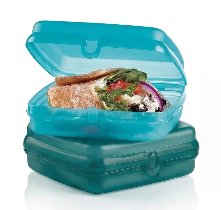 Tupperware Sandwich Keepers Set of 2 - Easy-Open BPA-Free Eco-Friendly Lunch Boxes with Snap Clasp for Adults & Kids School Work Travel PP Material Keeps Sandwiches Fresh