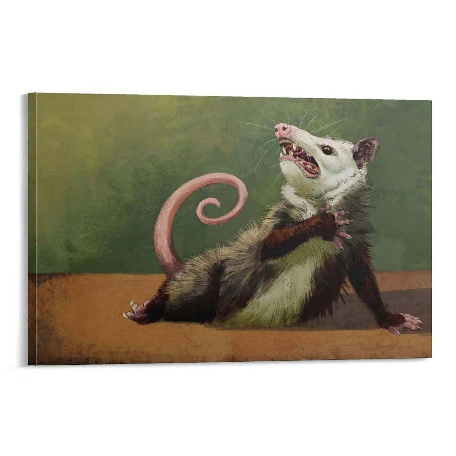Funny Opossum Canvas Wall Art Painting - Funky Home Decor Quirky Screaming Possum Poster Print - Multi-Size Customizable Whimsical Oddities Wall Decor - Gift for Friends, Living Room Accent, Cartoon