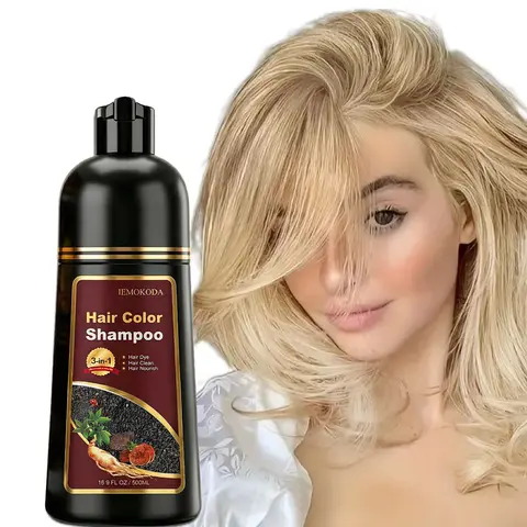 3-IN-1 Natural Golden Hair Dye Shampoo 500ml - Beauty Products, Haircare for Adults with Normal & All Hair Types, 10-15 Mins Brunette Color Result, 100% Coverage, Nature, Curly