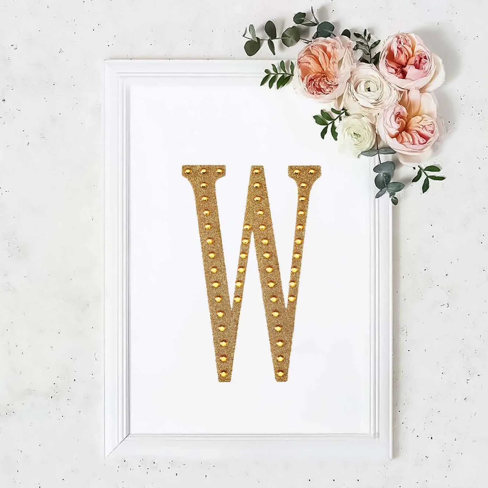 8 in Gold Rhinestone "W" Alphabet Self-Adhesive Sticker - Decorative Decal, Party Crafting Supplies, DIY Scrapbooking Embellishments