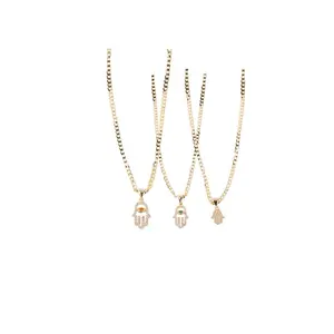 Hamsa Hand Pendant Necklace 2mm Cuban Chain 16 18 Options for Women's Jewelry