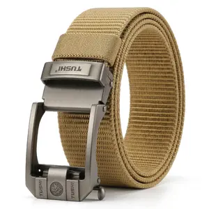 Men's Minimalist Nylon Ratchet Belt Heavy Duty Webbing Tactical Waistband with Automatic Slide Buckle Hole-less Fabric Belt Custom Trim to Fit Minimalist Non-Metallic Travel Friendly durable Outdoor Waist casual dress modern Adjustable unique vintage new