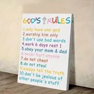 1 Piece Ten Commandments Poster - Framed Canvas Wooden Wall Art, Includes Commandments 1-10, Christian Religious Decoration, Suitable for Children's Rooms, Nurseries, Churches, and Home Use - Educational Moral Standards, 2D Graphic Design Artwork