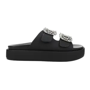 Shu Shop Womens Lola Rhinestone Platform Casual Sandals Casual Mid Heel 2-3" - Black
