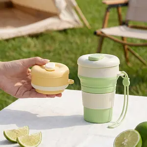 12oz Collapsible Silicone Cup with Lid, Food Grade Foldable Travel Cup with Heat-Resistant Sleeve & Non-Slip Base, Portable Leakproof Folding Coffee Cup for Camping, Hiking, Travel, Airport, Home & Office Use