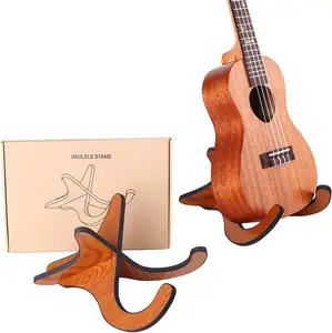 Wooden Ukelele Stand Holder Musical Instrument Stand Concert Portable  Stand for Small Guitar, Violin, Banjo (Brown)