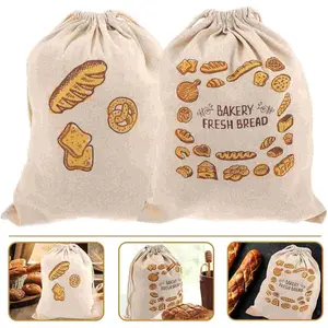 ANSQU Linen Bread Bags - 1 Large & 1 Extra Large Reusable Storage Bags with Drawstring Closure for Bakers, Ideal for Artisan Bread Organisation, Unbleached 100% Cotton/Linen, Breathable & Organic, Sustainable Storage - Organiser