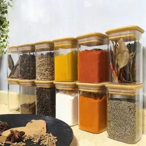 Square Food Storage Containers, Kitchen Spice Glass Jars, Transparent Glass Set, Wide Mouth Glass Storage, Stackable, Party Wedding Gift, Glass Kitchen Canisters