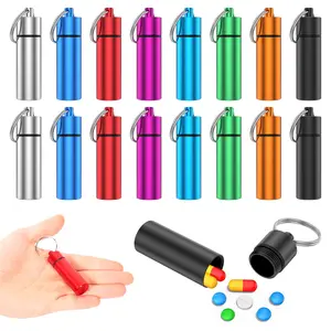 16 Pack Aluminum Alloy Pill Holder Keychain Multifunctional Pill Bottle with Hanging Ring and Waterproof Sealing Ring