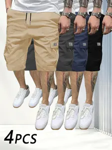 Men’s 4-Pack Cargo Shorts - Multi-Pocket Utility Tactical Shorts with Elastic Drawstring Waist & Lightweight Breathable Fabric | Quick-Dry Summer Shorts for Workouts, Hiking, Beach, Street Style & Everyday Wear