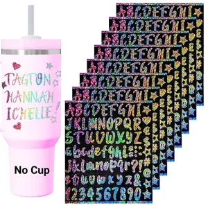 Letter Pattern Water Bottle Sticker, 8 Counts/set Waterproof Self Adhesive Alphabet Name Sticker, Decorative Sticker for Water Bottle, Cup, Mug