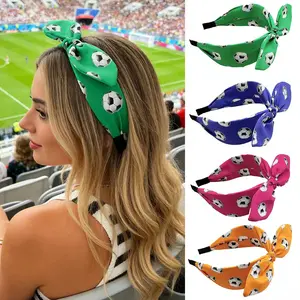 New World Cup Football Print Hairband, Butterfly Knot Rabbit Ear Headband, Sports Game Day Accessory, Fashionable Hair Decor