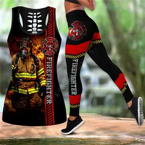Brave Firefighter Combo Outfit Leggings and Hollow out Tank Top