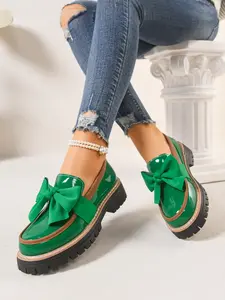 Women's Bow Loafers, Spring Fall Casual PU Leather Walking Shoes, Solid Color Pattern, Below Ankle Height, PVC Sole, Comfortable and Stylish, Footwear