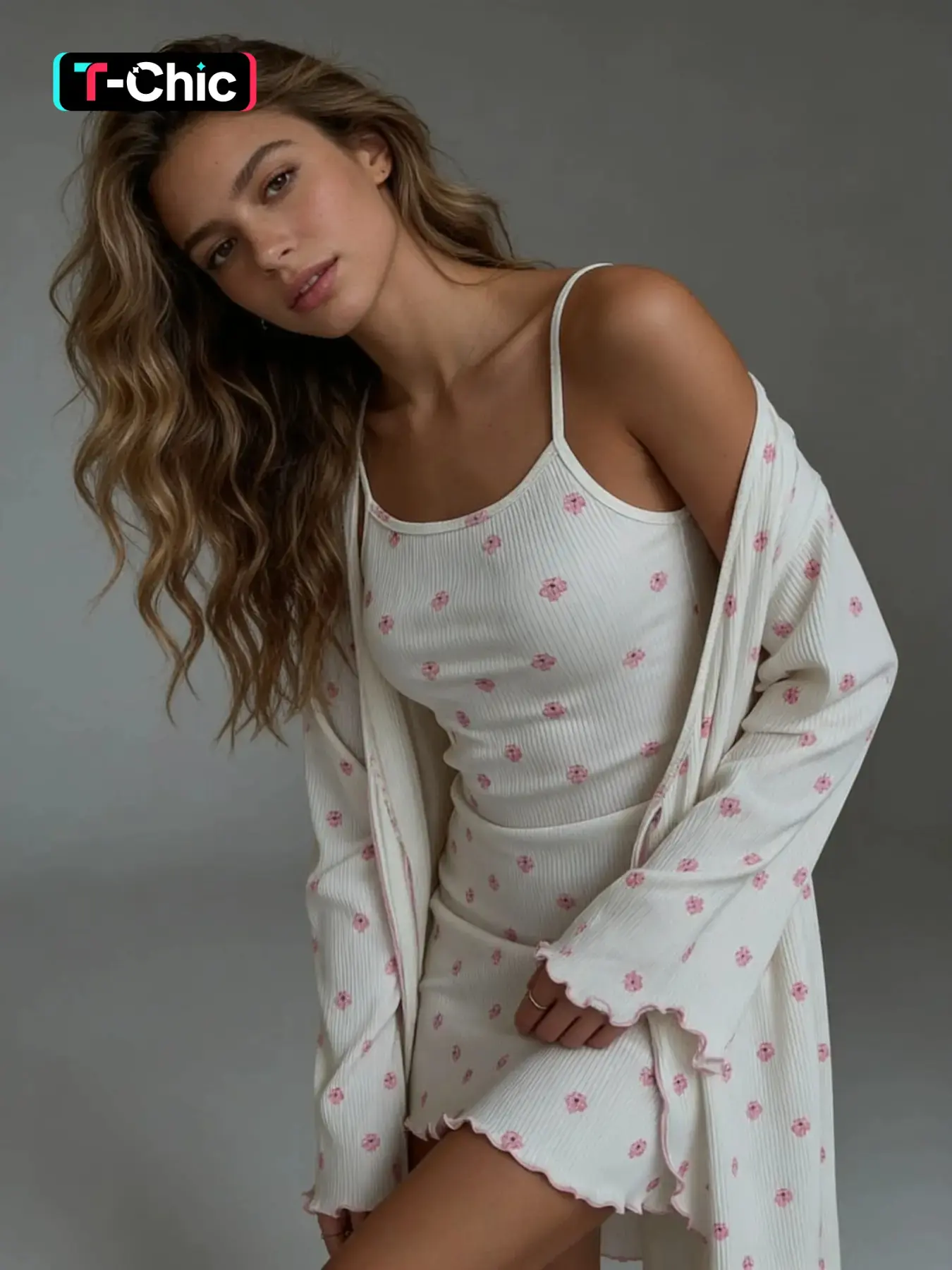 Women's Summer Casual Slim Fit Knit Dress Set, Round Neck Sleeveless Design, Soft & Comfortable Home Wear, All-Season Versatile, Spaghetti Strap