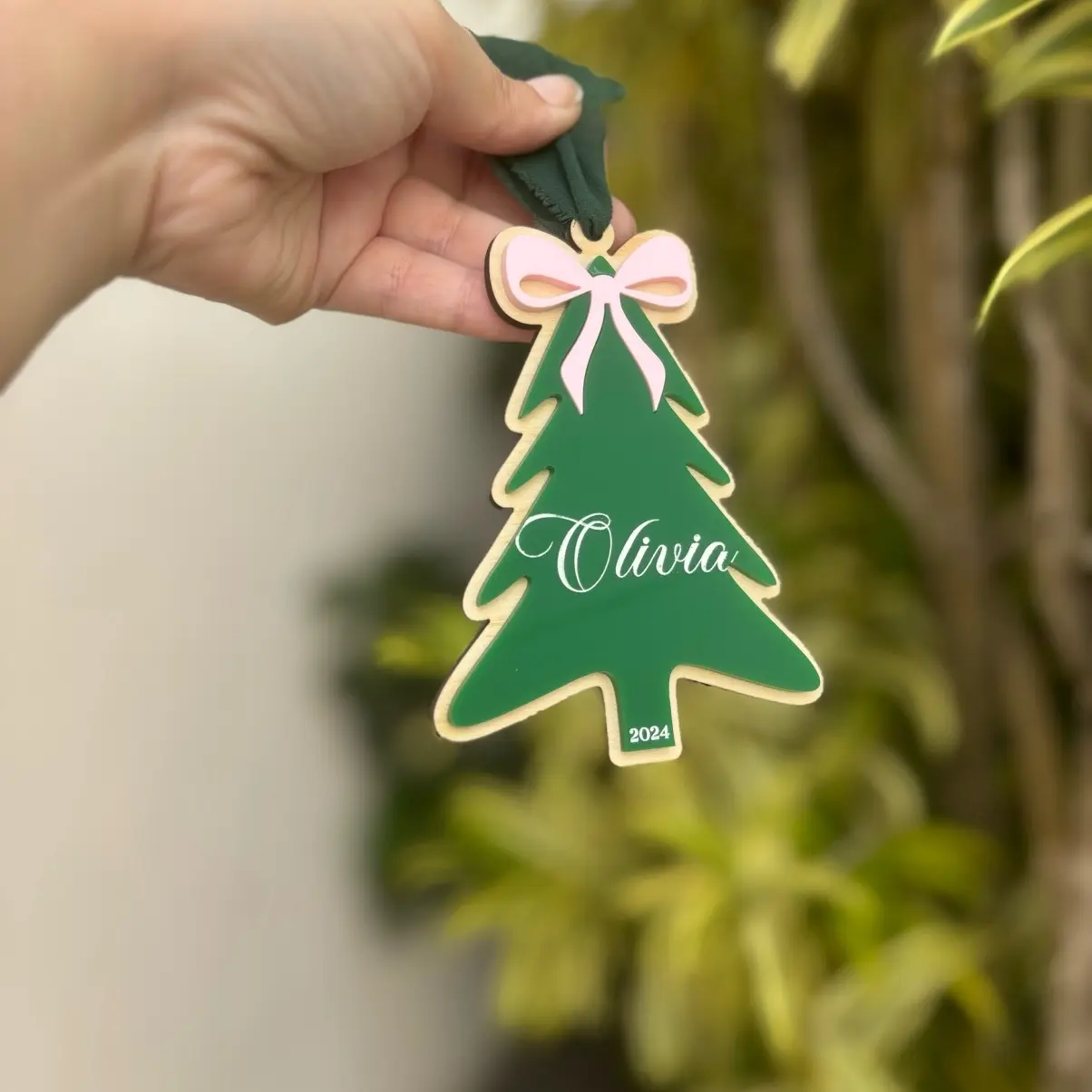 Personalized Coquette Christmas Tree Ornament with Bow for Festive Home Decor