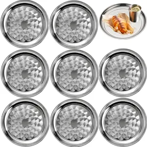 Set Of 8 Stainless Steel Round Trays, 12-inch Silver Plates, Sturdy Silver Metal Display Trays Suitable For Coffee Tables, Bars, Parties, Clubs, Homes, Footstools.