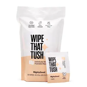 Wipe That Tush On-The-Go Flushable Wipes - 1 Pack of 30 Individually Wrapped Wipes - Fragrance Free - Extra Large & Soft - Hypoallergenic with Aloe & Vitamin E - Septic-Safe MightyGood.