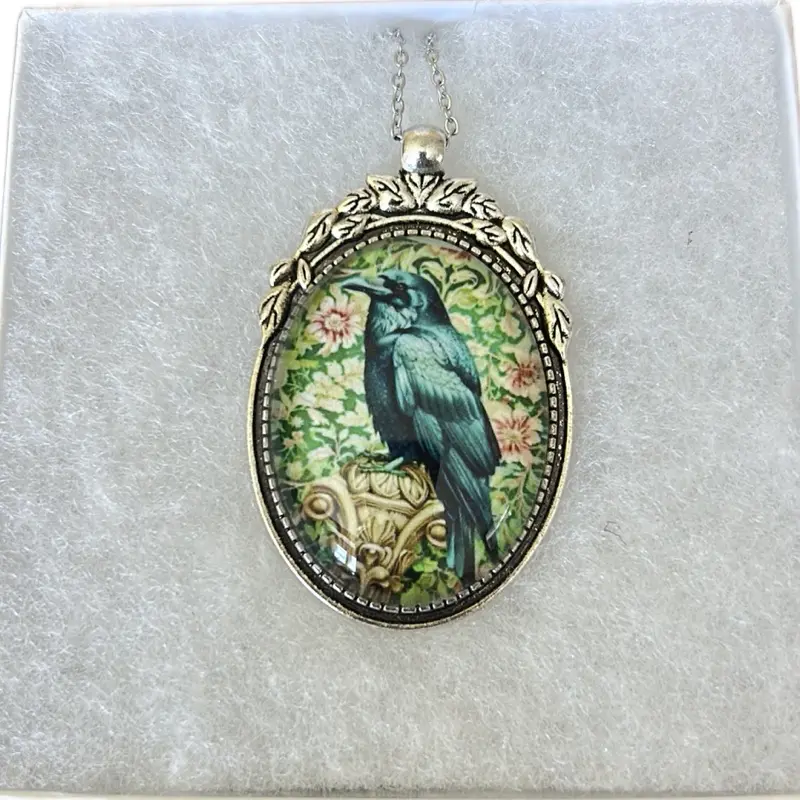 Raven Pendant Brooch Necklace Dual Purpose Silver Tone 18" Stainless Steel Chain Wear as Necklace or Brooch Elegant Accessory ~ Jewelry For You By Beck