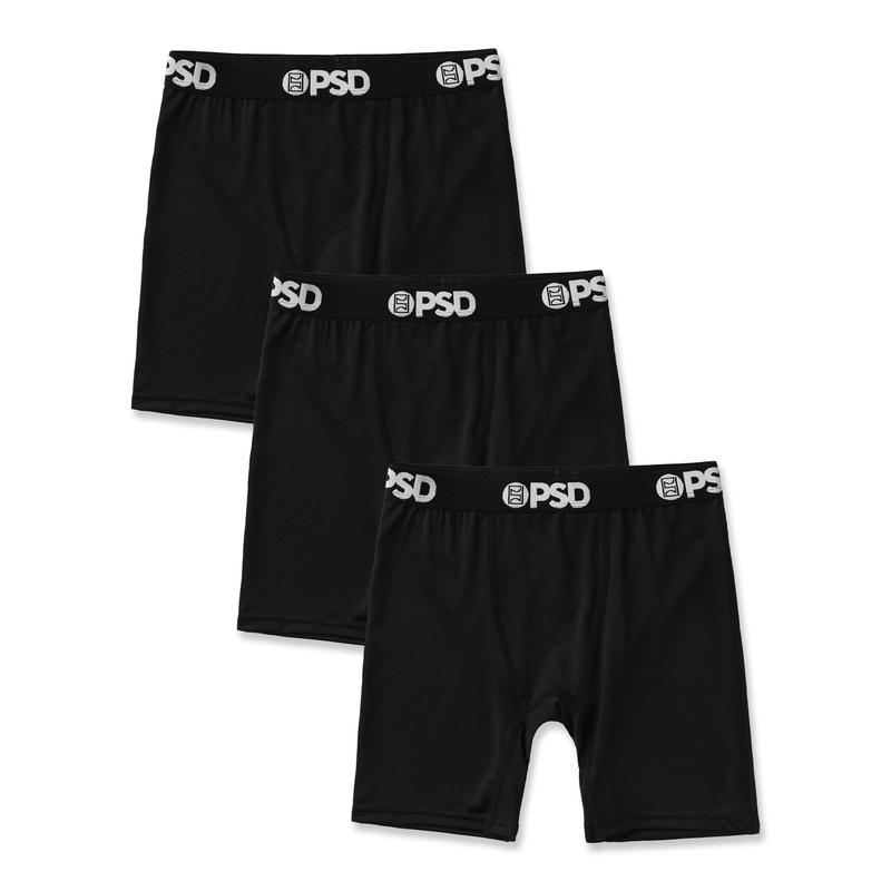 PSD Youth Boy's Black Solids Boxer Brief 3 Pack - Soft, Breathable and Stretch Comfortable Underwear