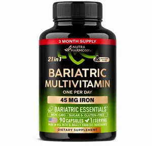Bariatric Multivitamin - 45 mg Iron Supplements - Made in USA - for Women & Men - All-in-One, 21 Essential Vitamins - Gastric Sleeve Support - Free of Sugar, Gluten & Soy - 90 Capsules, Once Daily