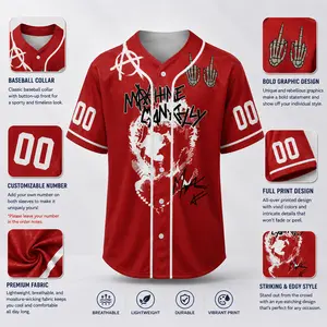 Red Graphic Baseball Jersey – Custom Number Streetwear Shirt for Men