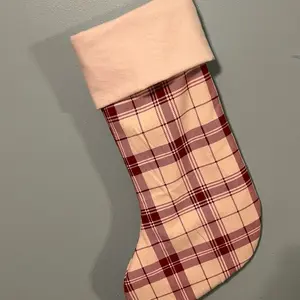 Red & Ivory Plaid Flannel Christmas Stocking - 100% Cotton Fabric, 16.5” x 6.5” with Hanging Loop