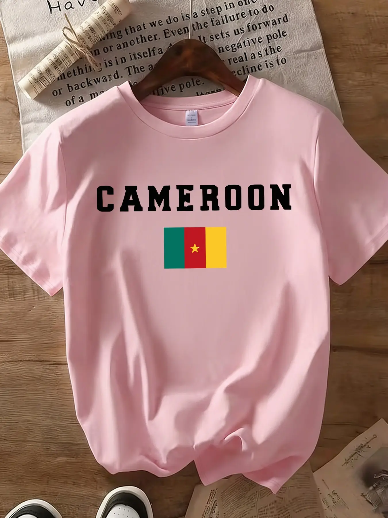 Women's, Lady Crew Neck Short Sleeve T Shirt with "CAMEROON" Flag National Style Casual Graphic Print Relaxed Loose Fit Soft Breathable Cotton Blend Machine Washable No Shrink Fade Resistant Versatile for Daily Wear Womenswear Tops